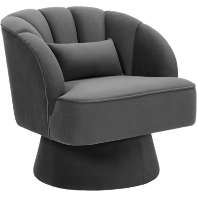 4 pièces Fauteuil d'appoint pivotant sur 360 ° 4PCS, fauteuil rembourré en velours avec dossier à pétales et coussin lombaire pour le salon, la chambre et le bureau, gris