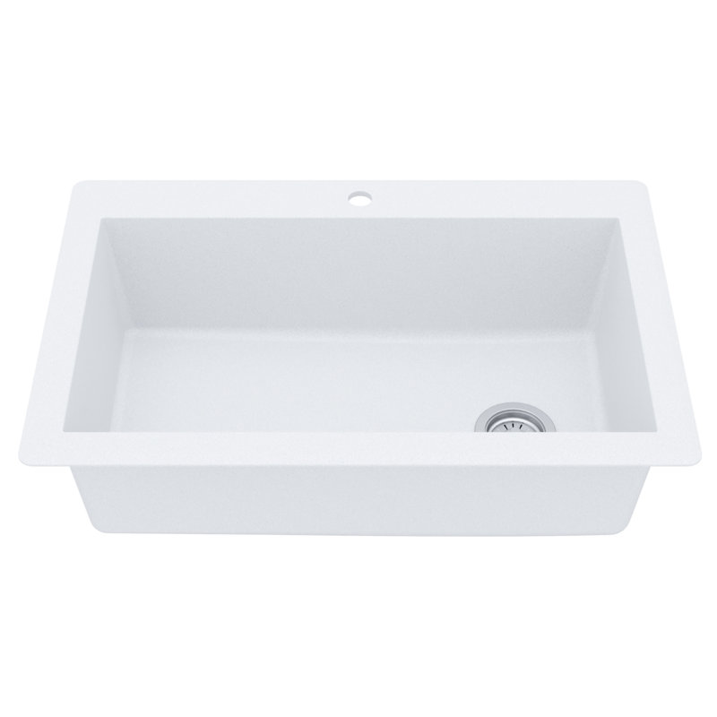 Karran Drop-in Quartz Composite 33'' X 22'' 1-Hole Single Bowl Kitchen Sink, White