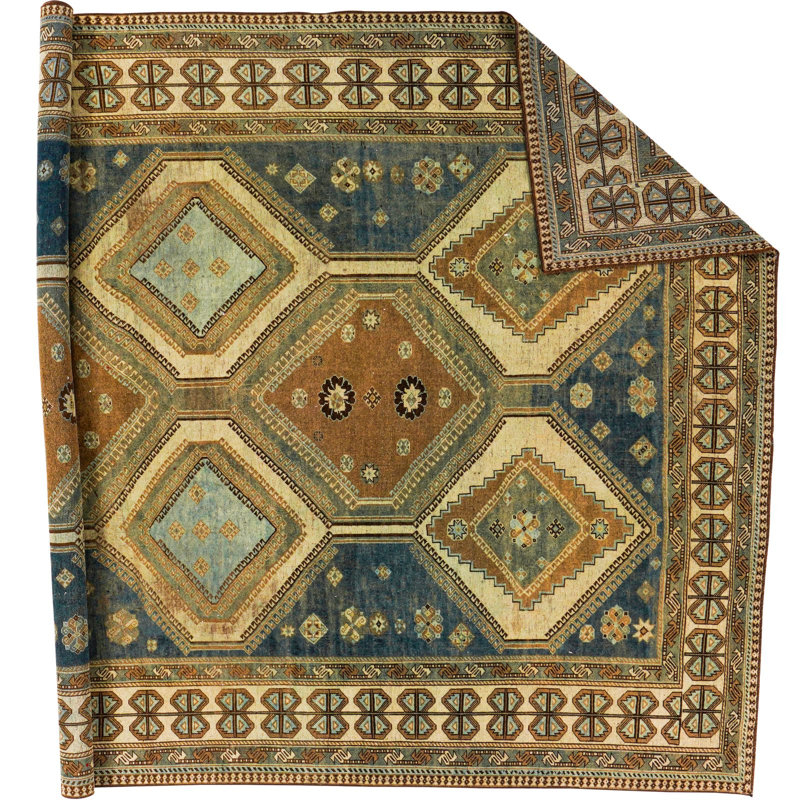 Vintage Handmade 7X10 Blue And Brown Anatolian Turkish Oushak Distressed Area Rug