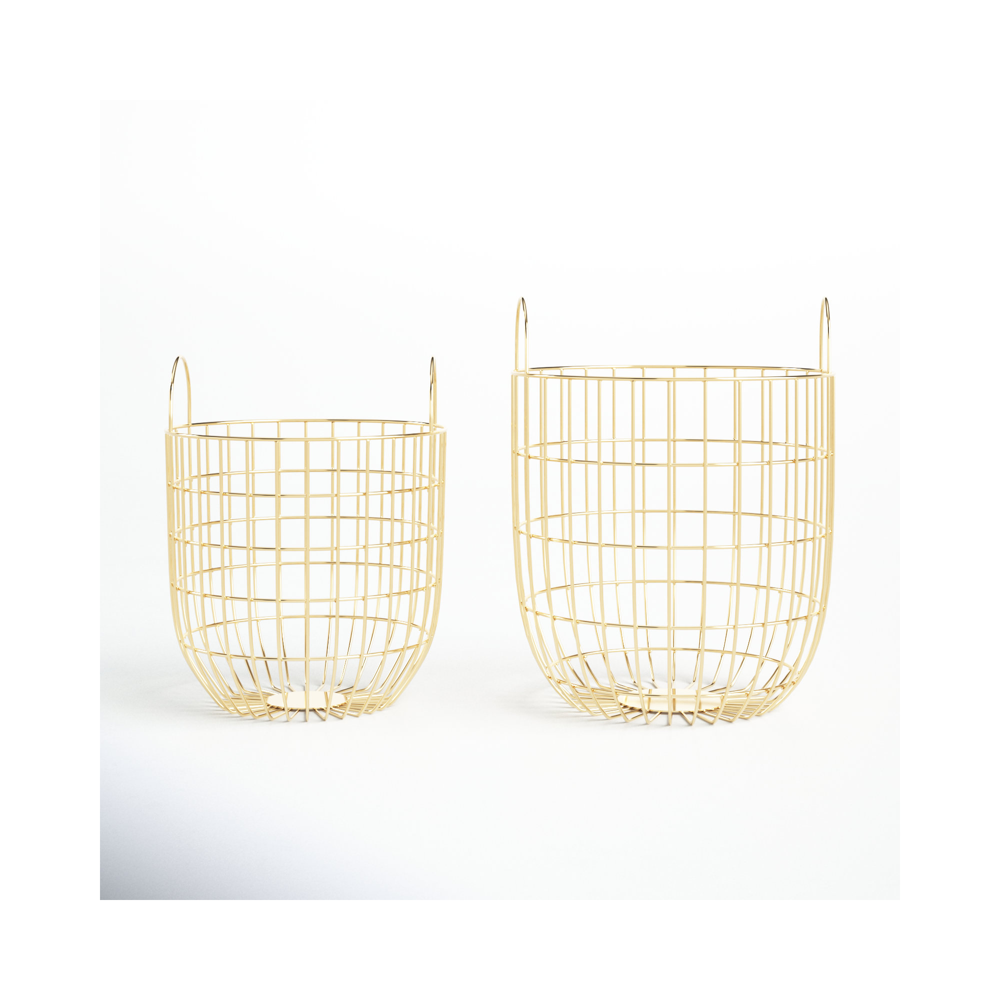 Metal Decorative Basket - Set of 2, 16.6" H x 12.6" W x 12.6" D, Gold
