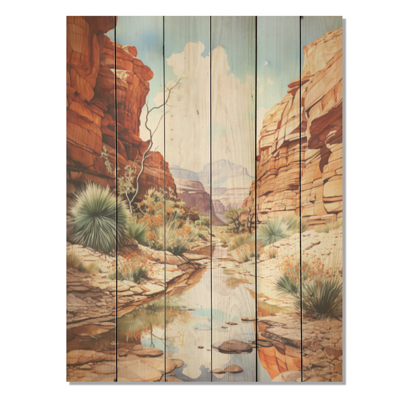 «Canyon Stream Minimalisme», art mural sur bois de pin naturel, H 20 po x l 10 po
