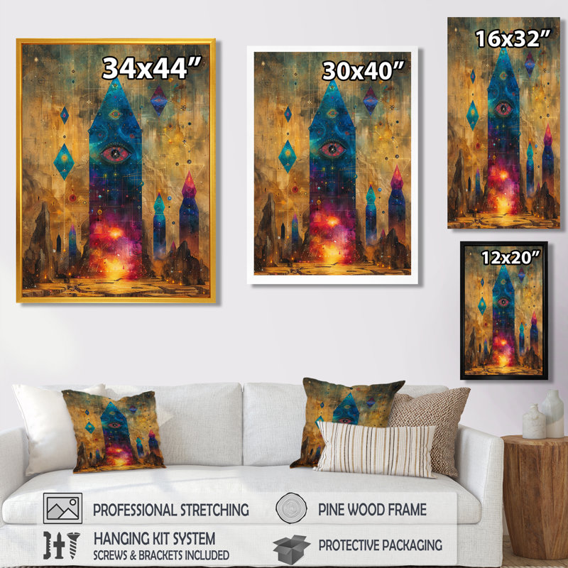 Cristal, paysages, sagesse antique - espace, paysages, art mural, Toile tendue, H 44 po x l 34 po x P 1,5 po