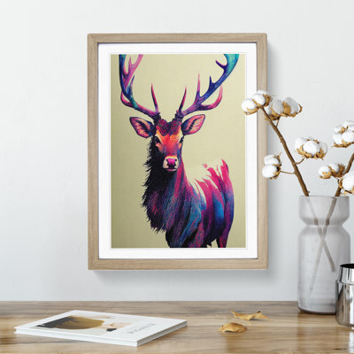 Colourful Watercolour Stag - Single Picture Frame Painting
