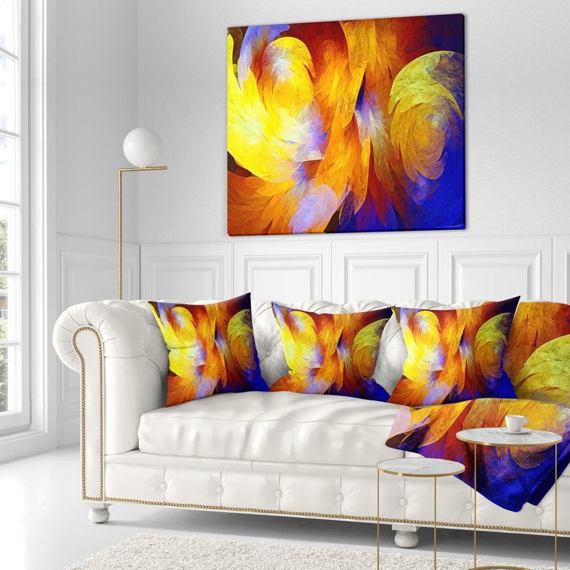 Motif abstrait jaune fractal - coussin imprimé abstrait, 16 po x 1 po, Coussin décoratif
