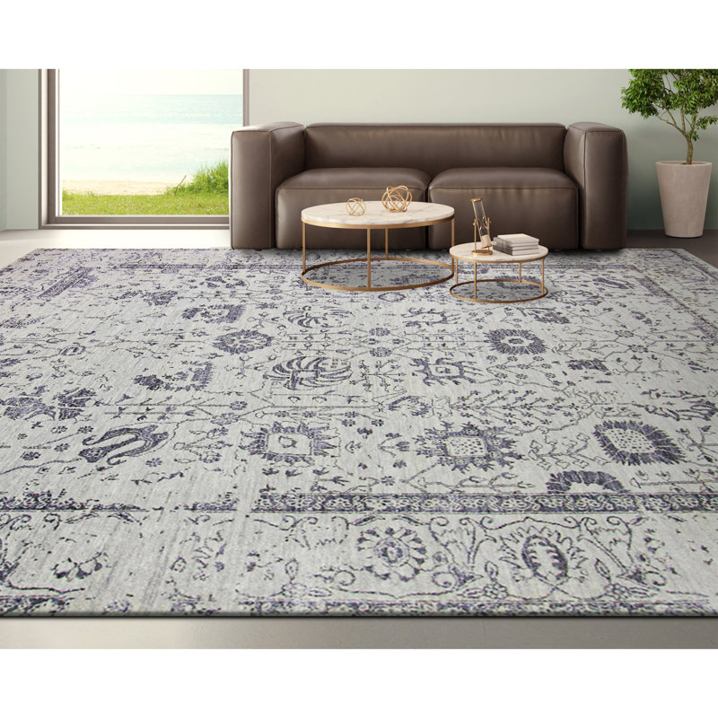 Tapis argent et gris noué à la main de haute qualité, Rectangle 6 pi x 9 pi
