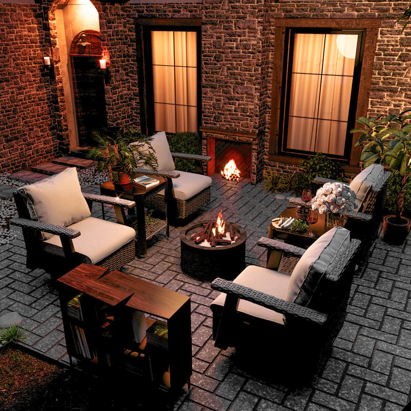 Camellon 4 - Person Patio Dining Set Square Table with Cushions Included, Beige