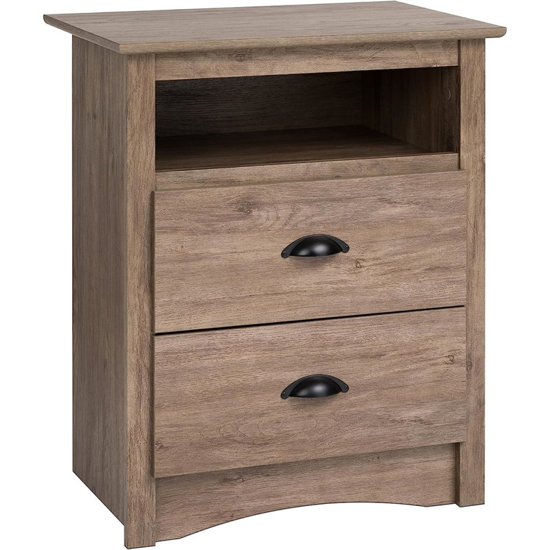 Wahhaj 23.25'' Wide 2-Drawer Nightstand, Bedroom Furniture, Bedside Table with Open Shelf, 23.25"W x 16"D x 28"H, Drifted Gray