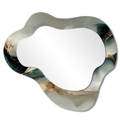 Emerald Fractal Marble Oceanic Waves I - Marble Asymmetrical Wall Mirror, Modern Vanity Mirror, Printed on Metal