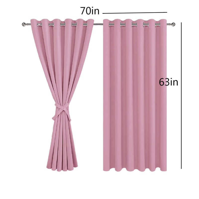 Grayish White Polyester Room Darkening Grommet Curtain Panels, 63" x 70"