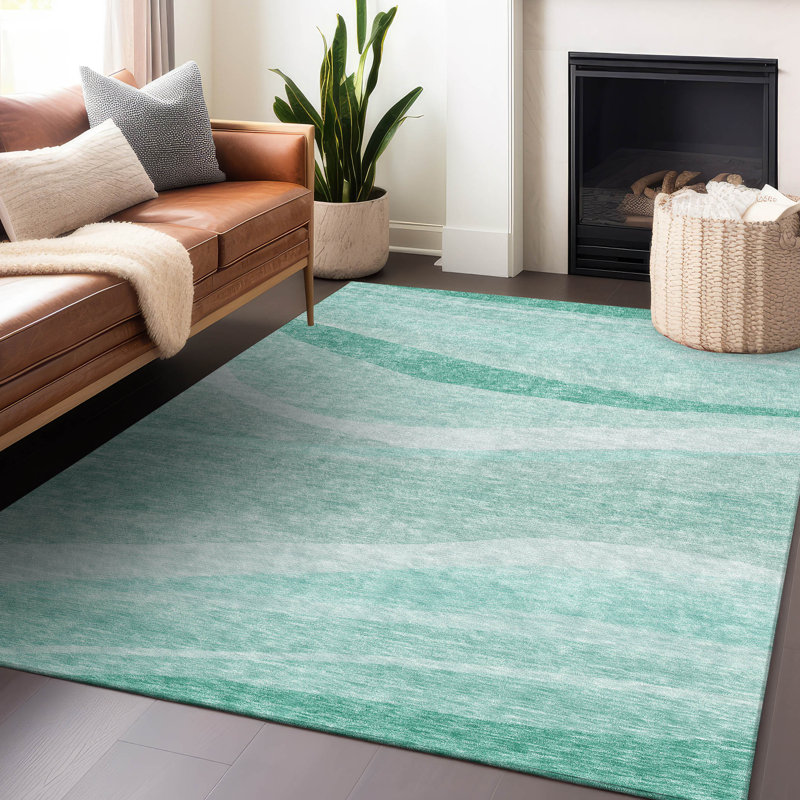 Florence Teal Washable Indoor-Outdoor Rug - , 2'6" x 3'10"