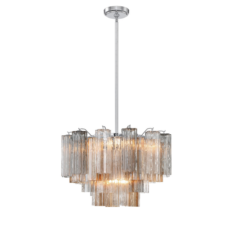 Arras Dimmable Tiered Chandelier, Gray/Yellow, Polished Chrome, 14.25" H x 22" W x 22" D