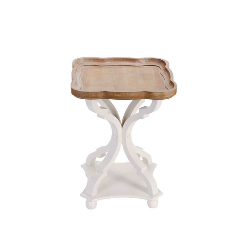  Square Rustic Wooden Accent Tray Top Nightstand Side Table, White Legs, Brown Top/White Base