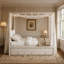 Upholstery Canopy Platform Bed with Trundle and Three Storage Drawers, Beige-2005490138-2003105564