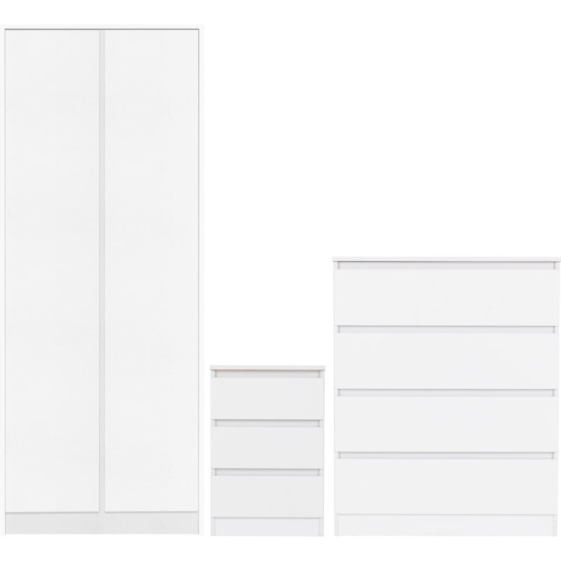 Braunstein 3 Piece Bedroom Set, 3 Pcs: Nightstand, 2 Dressers, White