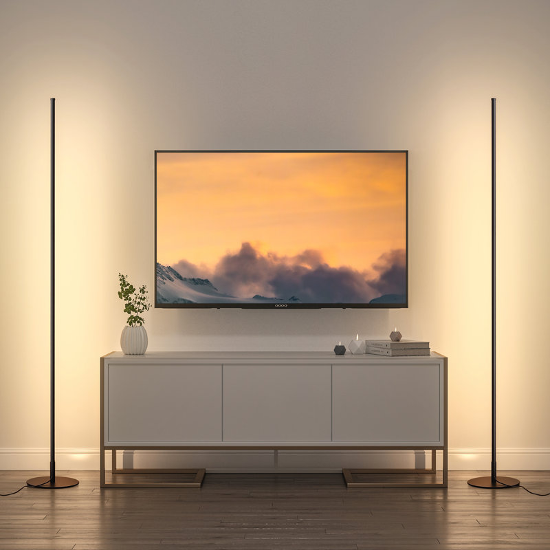 Adjustable Height Dimmable LED Corner Floor Lamp with Remote Control, 2, Black