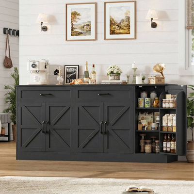 71" Farmhouse Sideboard Buffet Cabinet-Adjustable Shelves, 2 Large Drawers, Door-Mounted Shelf 