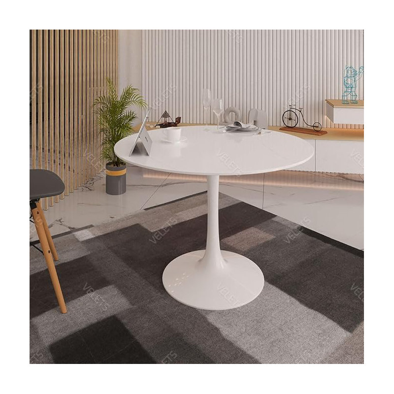 Table de salle à manger Mid-Century, H 29,5 po x L 39,5 po x l 39,5 po, Blanc