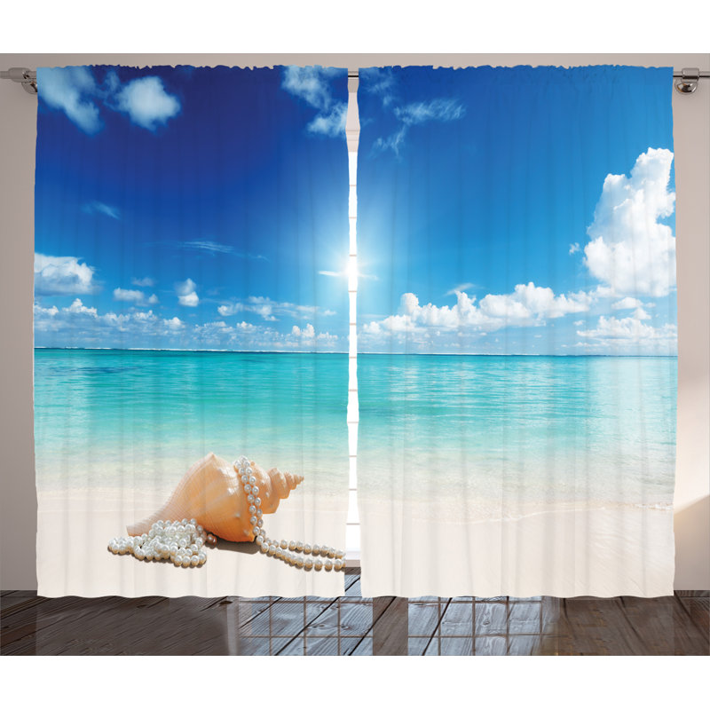 Tropical Ocean Graphic Print Semi-Sheer Rod Pocket Curtain Panels, 54" x 90"