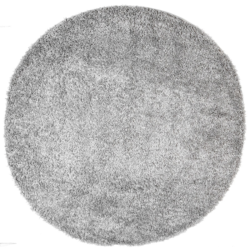Okan Solid Shag Power Loom Performance Gray Rug, Round 6'