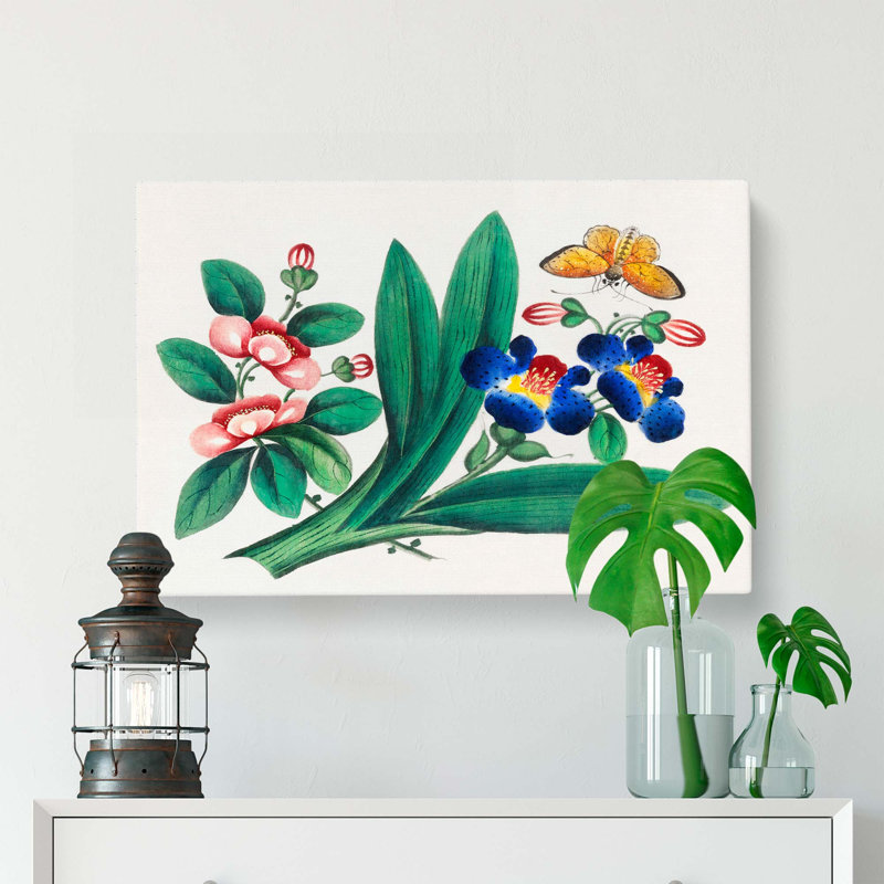 A Butterfly & Flowers - Wrapped Canvas, 50cm H x 76cm W x 3cm D