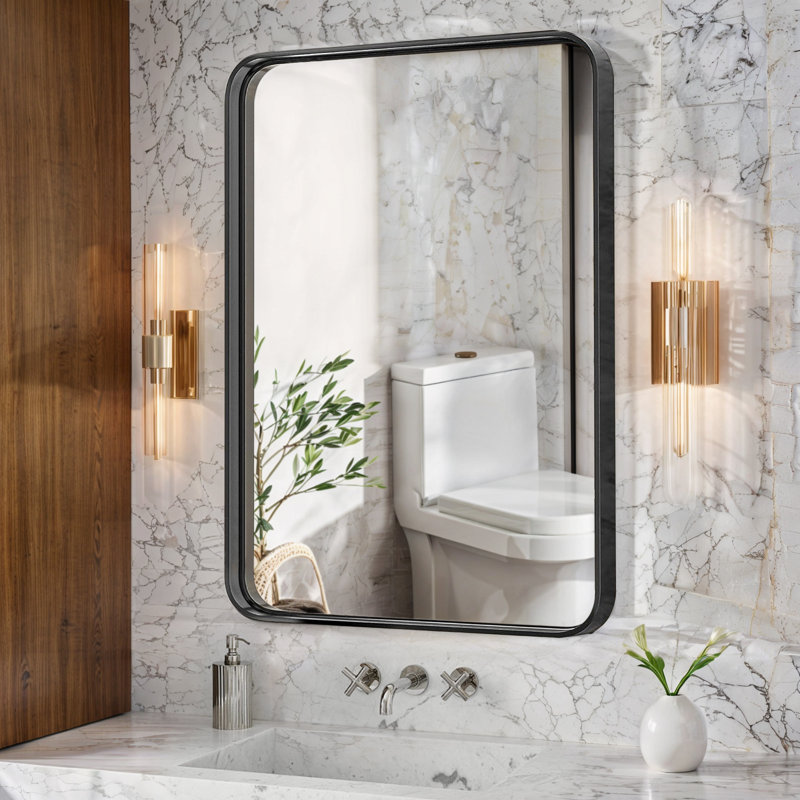 Arneb Bathroom Mirror, Vanity Mirrors for Over Sink Wall, Rounded Rectangle Metal Frame, Modern Decorative for Restroom, Farmhouse 