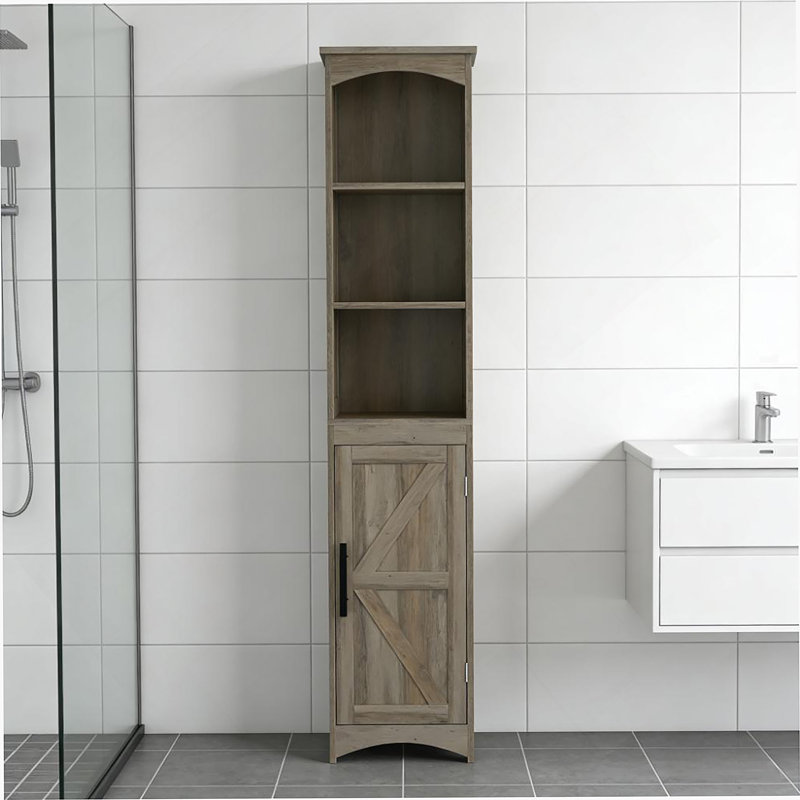 Narrow Cabinet,Tall Slim Bathroom Storage Cabinet, Gray/Oak