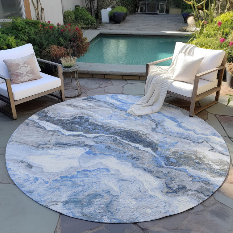 Machine Washable Indoor/Outdoor Cinead ACN1709 Blue Rug