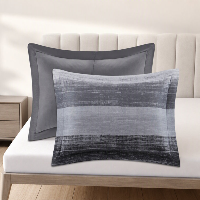 Ensemble d'édredon 9 pièces pour très grand lit 9 pièces avec draps en coton, noir, Très grand édredon + 2 taies décoratives
