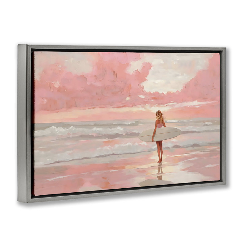 Cadre flottant Pink Sky Surfer, design par LSR Design Studio, H 17 po x l 25 po, Cadre flottant gris lustré