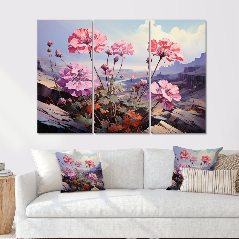 «Mountain Geraniums Flower Blossom - Geraniums», ensemble d'art sur toile, H 28 po x l 36 po x P 1 po
