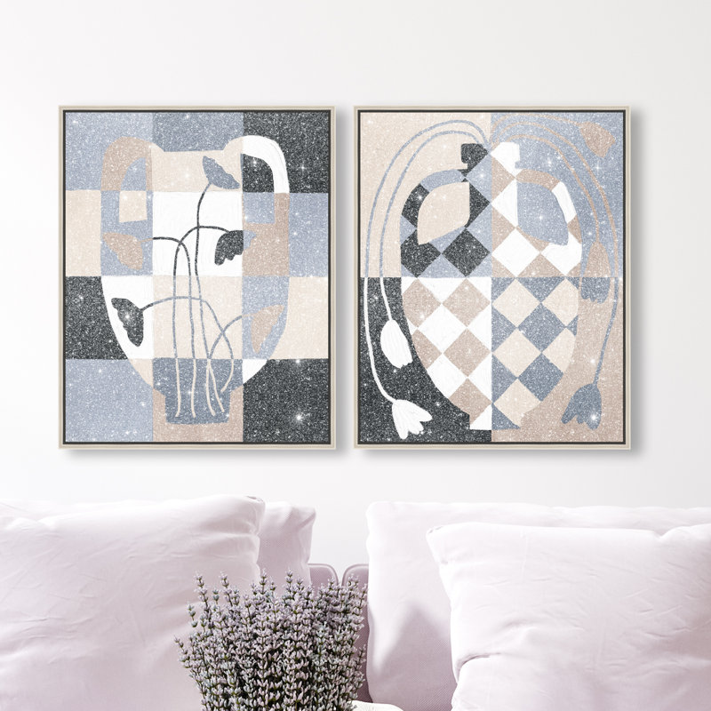 Checkered Boheme Set Set by Oliver Gal, 42"H x 34"W, Silver Floater Frame