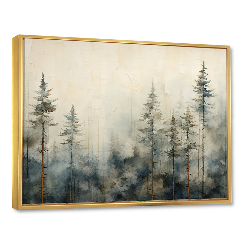 Minimalisme forêt de pins d'hiver - décoration murale forêt, Cadre flottant doré, H 30 po x l 40 po x P 1,5 po