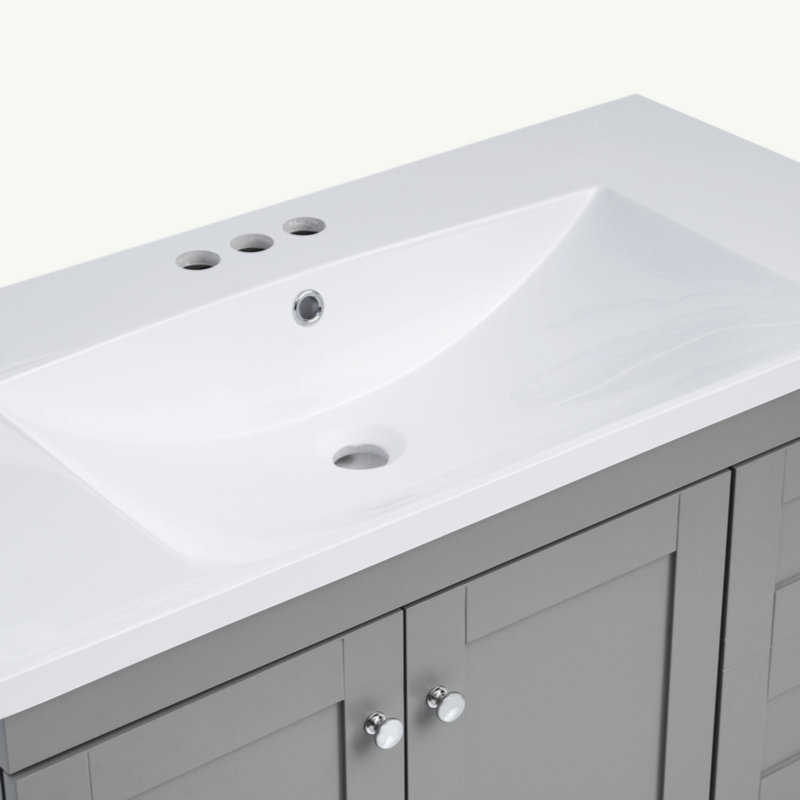 Armoire de salle de bain sur pieds 36 po avec lavabo, 4 tiroirs à fermeture en douceur et 2 portes à fermeture en douceur Shaker