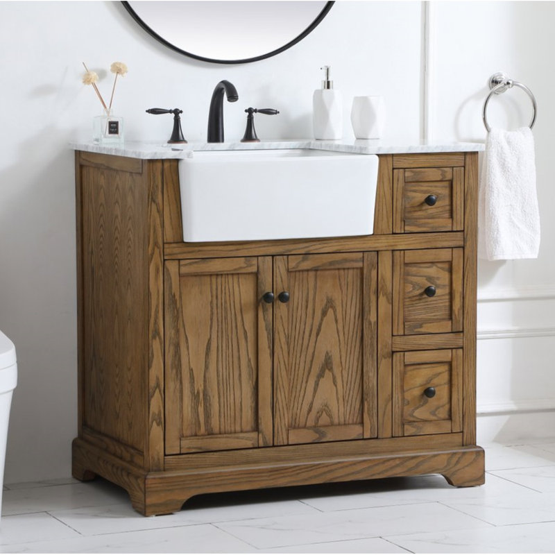 Pardue 36'' Single Bathroom Vanity with Marble Top, Driftwood