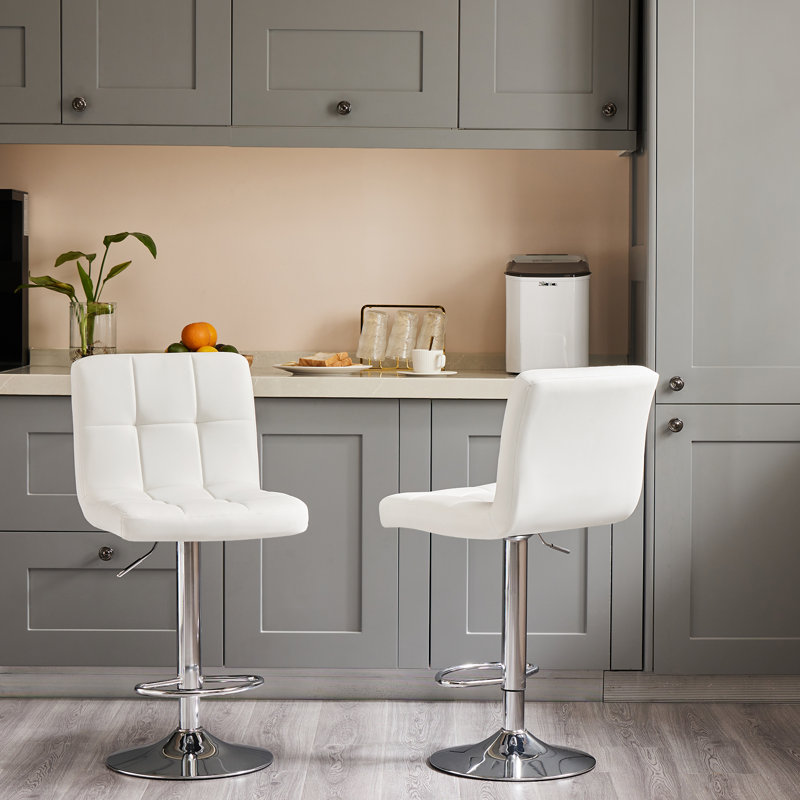 Charies Swivel Upholstered Adjustable Height Counter Stool, White, 2, Manufactured Wood