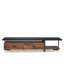 Console contemporaine en noyer et noir avec pieds en métal pour meuble télé de 55 po de style industriel noir, pouvant accueillir un écran plat