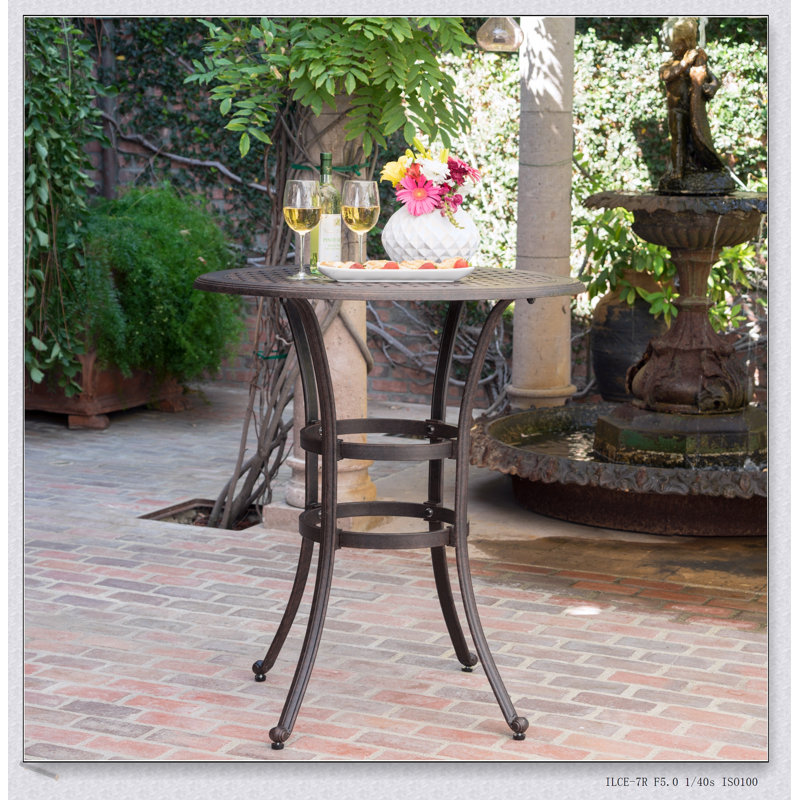 Table de bar élégante en fonte d'aluminium avec motif en treillis et finition résistante à la rouille pour l'extérieur