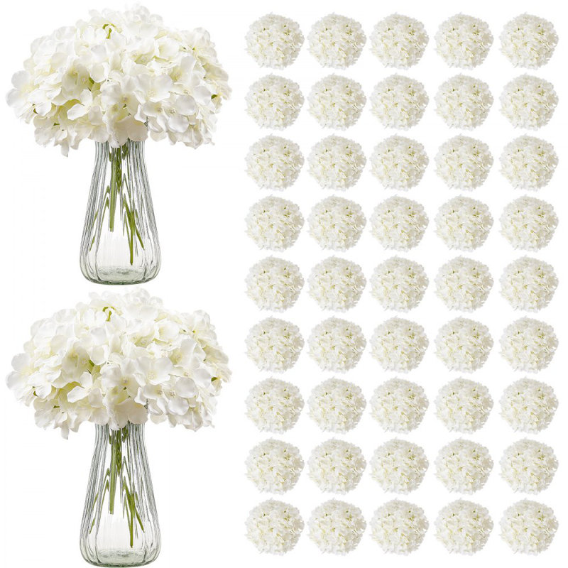 Fleurs d'hortensias en soie artificielle en bouquet 9,8 po blanc