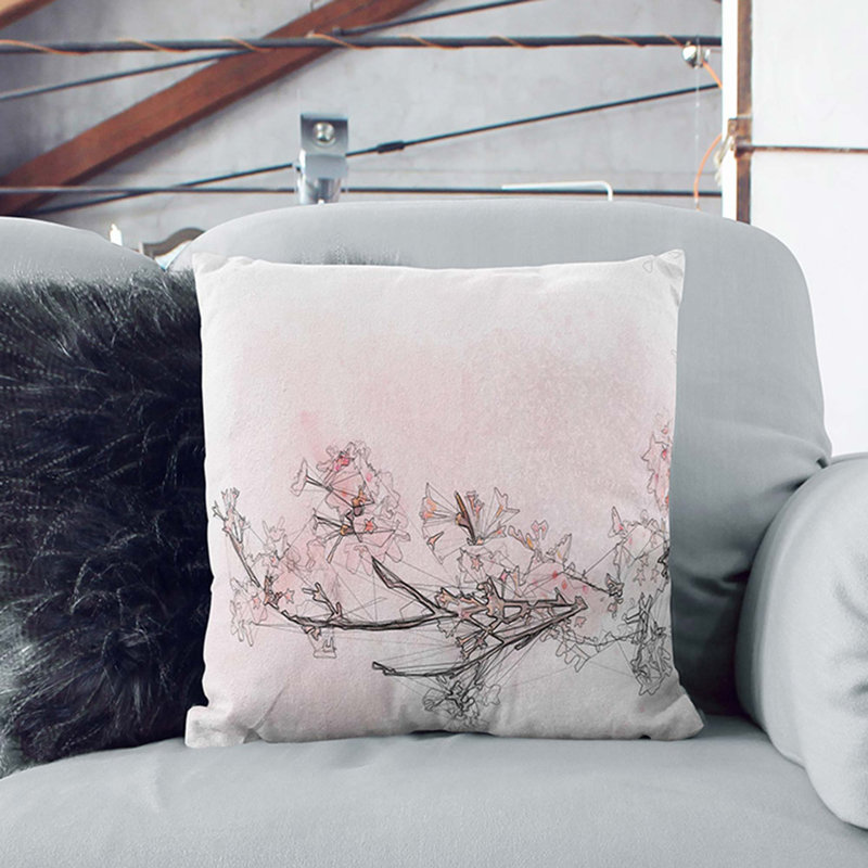 Cherry Blossom Cushion with Filling, 40cm H x 40cm W x 15cm D, White