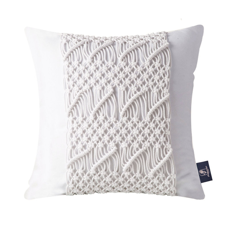 Abstract Cotton Throw Pillow, White