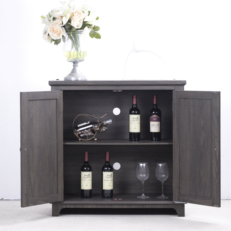 Buffet spacieux avec rangement, 2 portes en acrylique miroir, stratifié brun, étagère réglable pour un rangement polyvalent, aspect bois 3D, design charmant pour le salon et la cuisine, montage rapide.