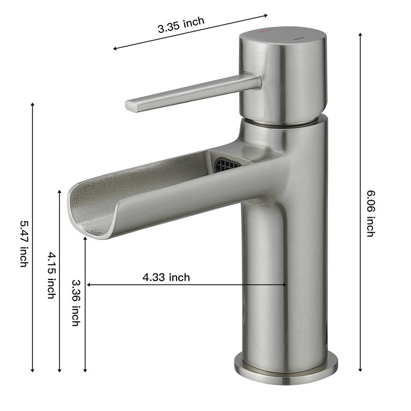 Robinet pour salle de bain à poignée simple avec drain, Nickel brossé