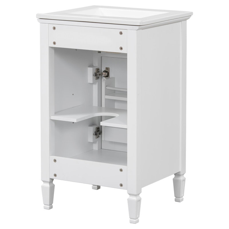 Meuble-lavabo autoportant de 20 po avec lavabo en céramique, Blanc