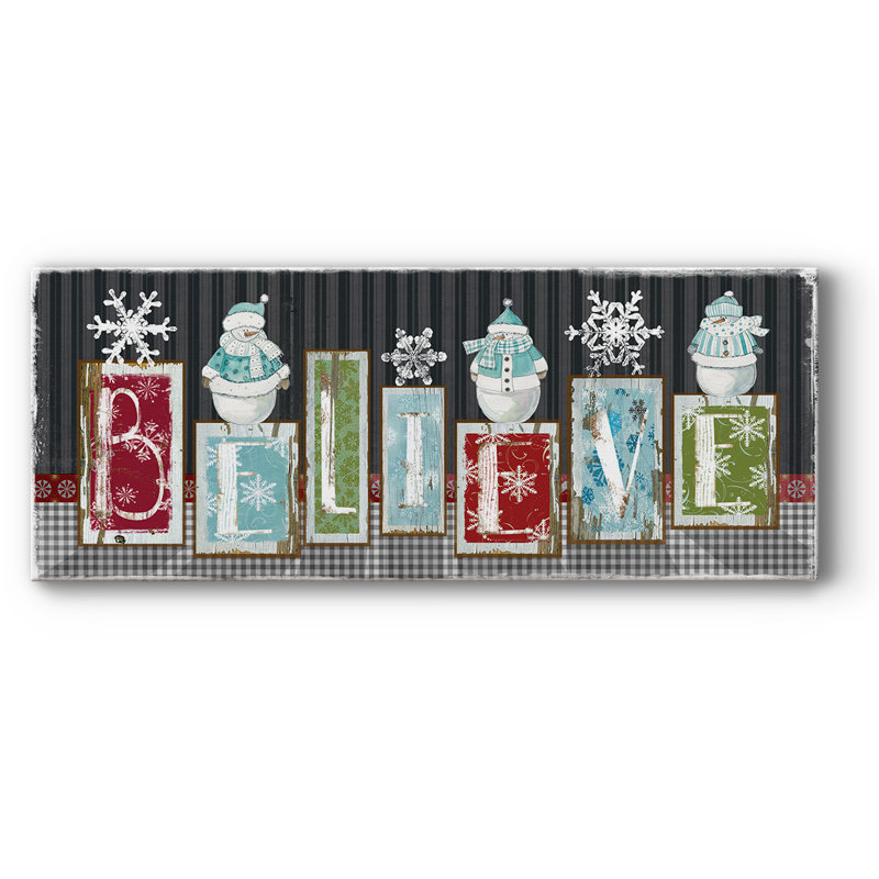 Bonhomme de neige croyant sur toile, H 8 po x l 20 po x P 1,5 po