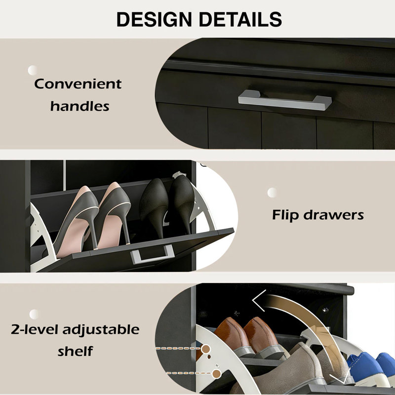 Rangement de style nordique, armoire de rangement pour chaussures mince, Noir