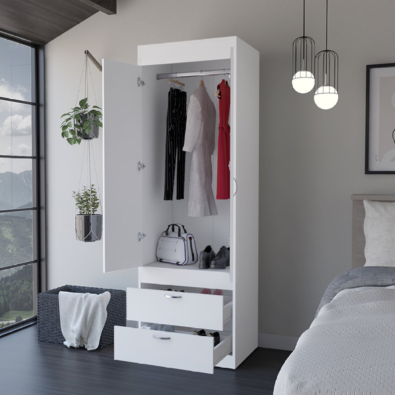 Élégante armoire à deux tiroirs, Blanc