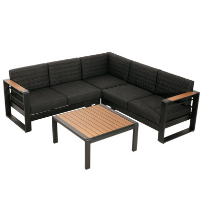 Salon d'extérieur noir avec aluminium et fondu confortable - Coussins renversés -