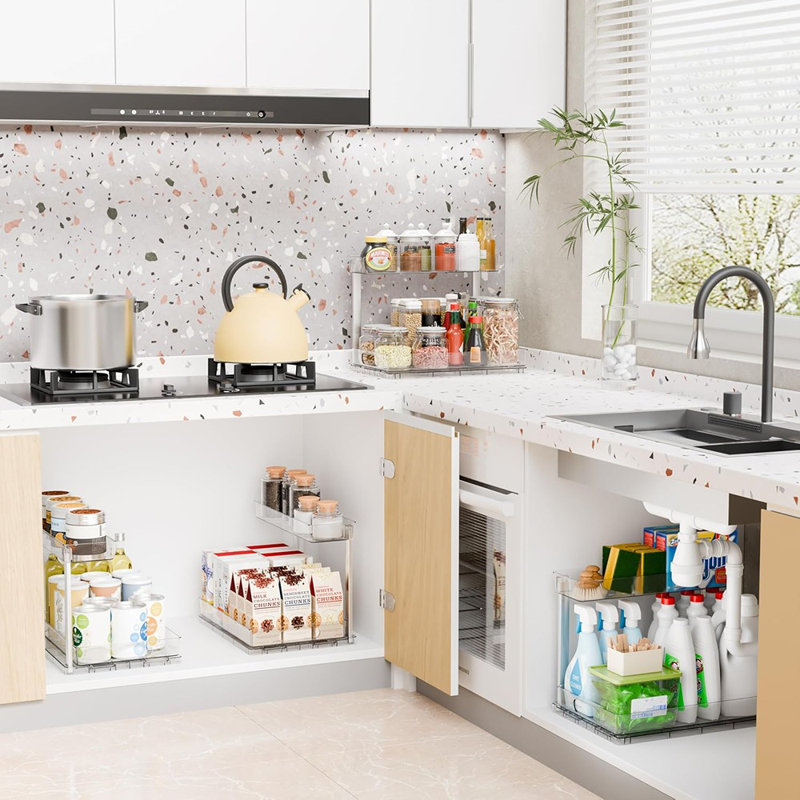 Rangement encastré sous le lavabo à 2 niveaux - Armoire de rangement transparente pour la cuisine et la salle de bain