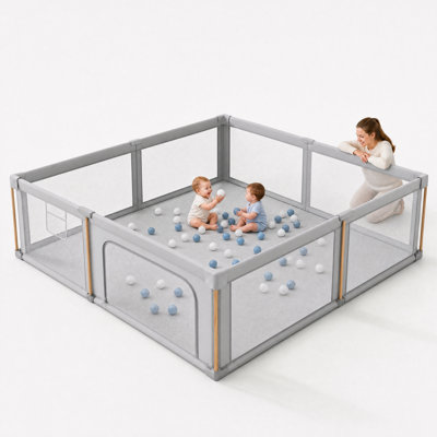 71"x59"x27" Baby Playpen With Mat, Foldable Play Pen For Babies And Toddlers, Foldable Play Yard With 300D Oxford Fabric For Fence,Indoor,Outdoor,Grey