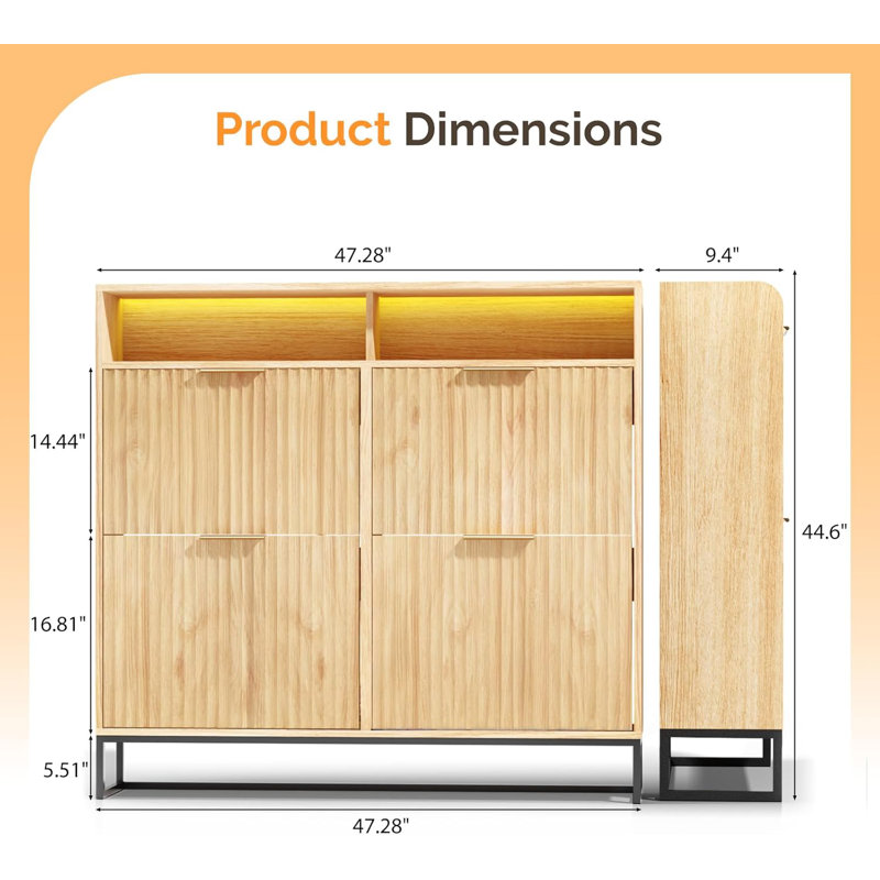 Armoire à chaussures avec rangement 47,2 pouces à 4 compartiments 1 tiroir, Chêne